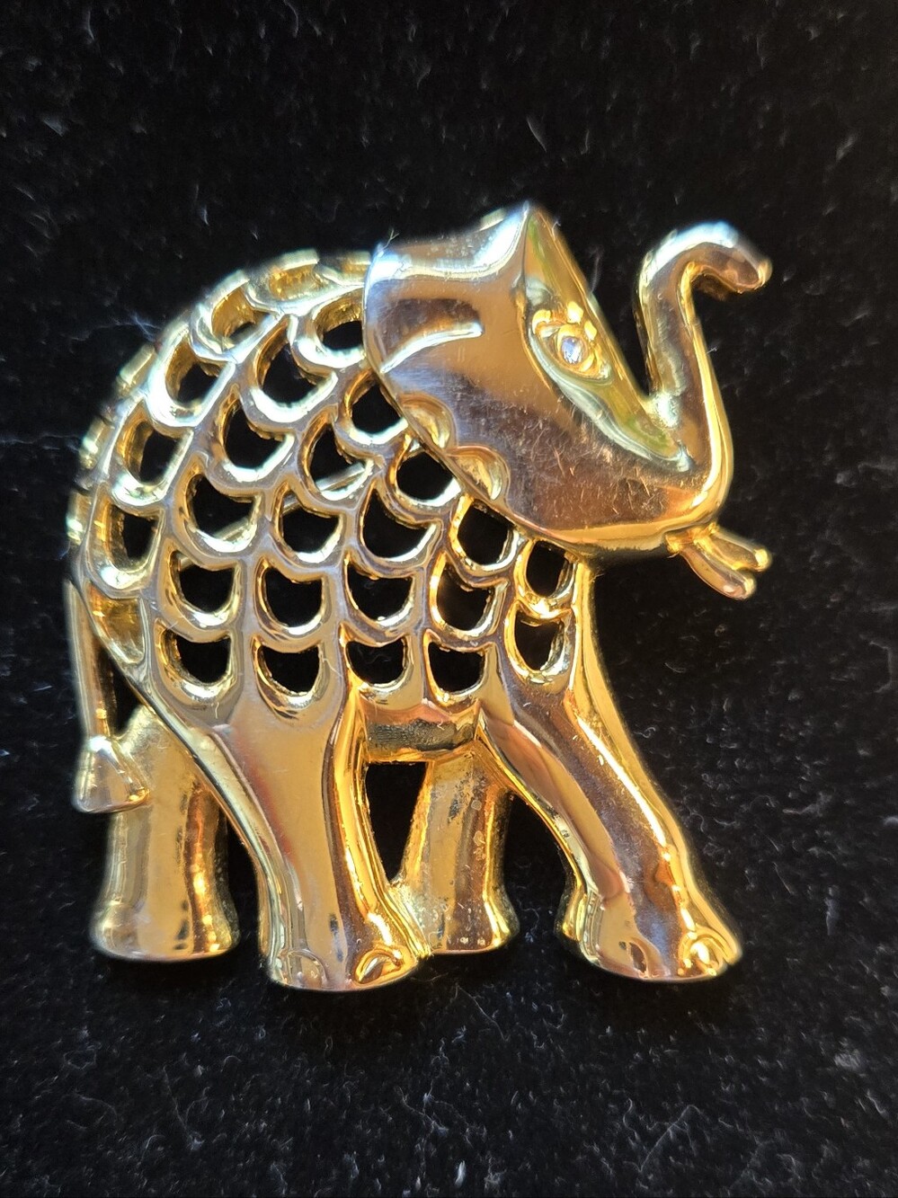 Gold Tone Elephant Brooch